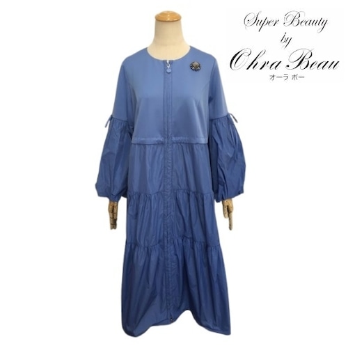 スーパービューティー ジャケット バルーン袖 ティアードデザイン タフタ ノーカラーロングジャケット 2427002  ブルー 2024/2025年秋冬 オーラボー 大人かわいい服 大人スタイル キレイメ Super Beauty レディース アパレル 女性 M L LL 30代 40代 50代 60代