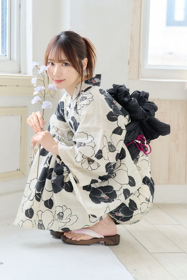 【二部式浴衣】セパレート浴衣3点setモノトーンの椿あわせ Y4-57②