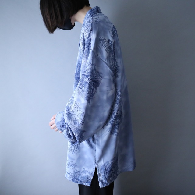 "虎" cold color full pattern super over silhouette shirt