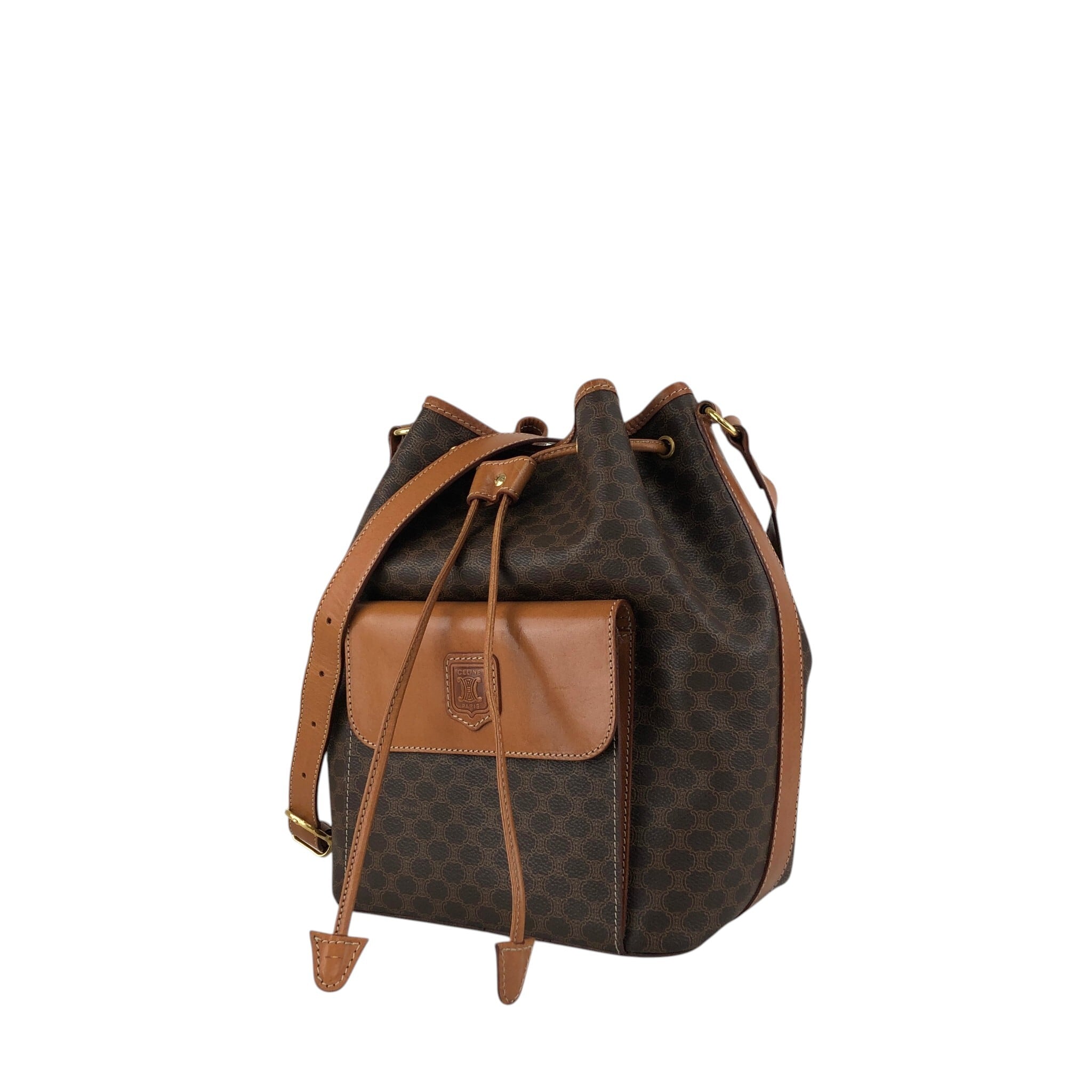 CELINE セリーヌ マカダム ショルダーバッグ ブラウン ブラゾン型押し