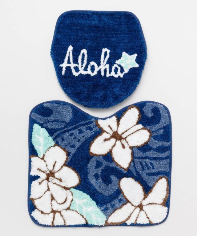 【kahiko/カヒコ】ハワイアン　トイレマットセット　ALOHA　プルメリア　ティアレ
