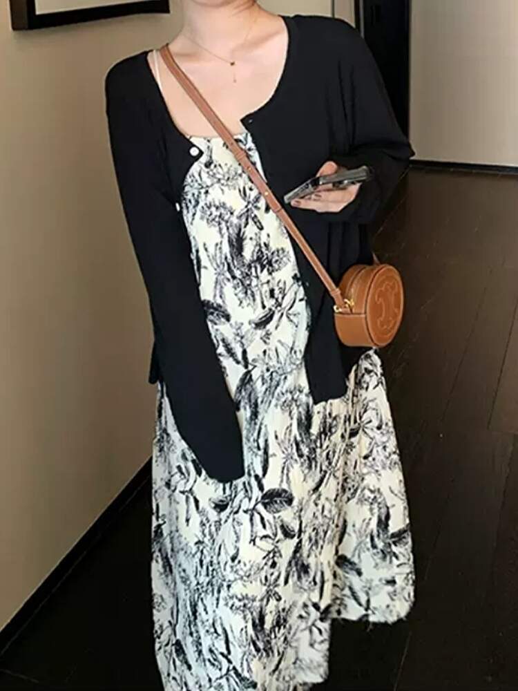 リゾートスタイルにぴったり 花柄キャミワンピ ロング丈 おでかけ 夏 大きいサイズ 韓国 CH9052