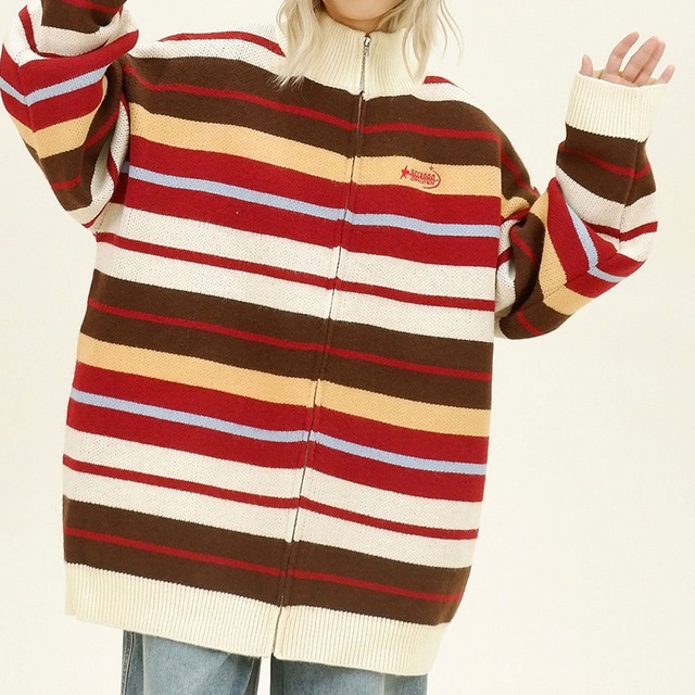 マルチボーダーポップジップニット 2col   R01203