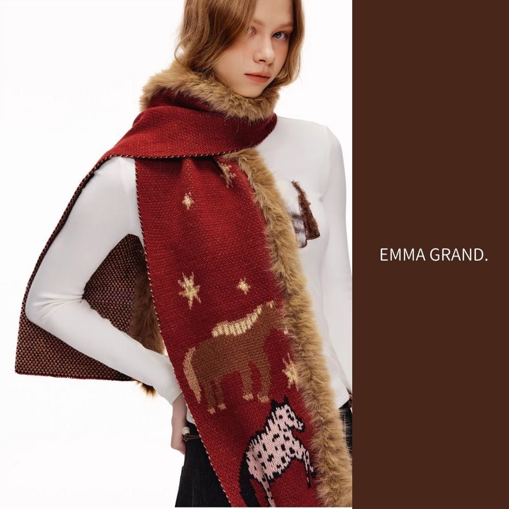 銀河を歩く馬たちのファーニットマフラー E00620 | EMMA GRAND