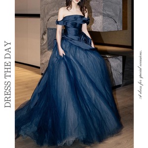 チュールオフショルフラワーモチーフドレス D0188