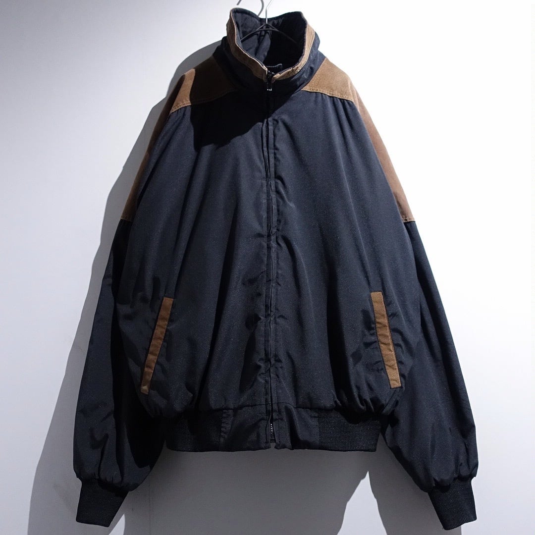 Black Suede Leather Switching Design Short Zip Blouson