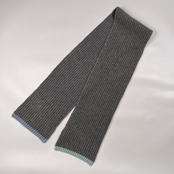 カシミヤ100% Mademoiselle NON NON マドモアゼルノンノン カラー入り ニット マフラー /グレー/日本製/パパス/水色×グレー