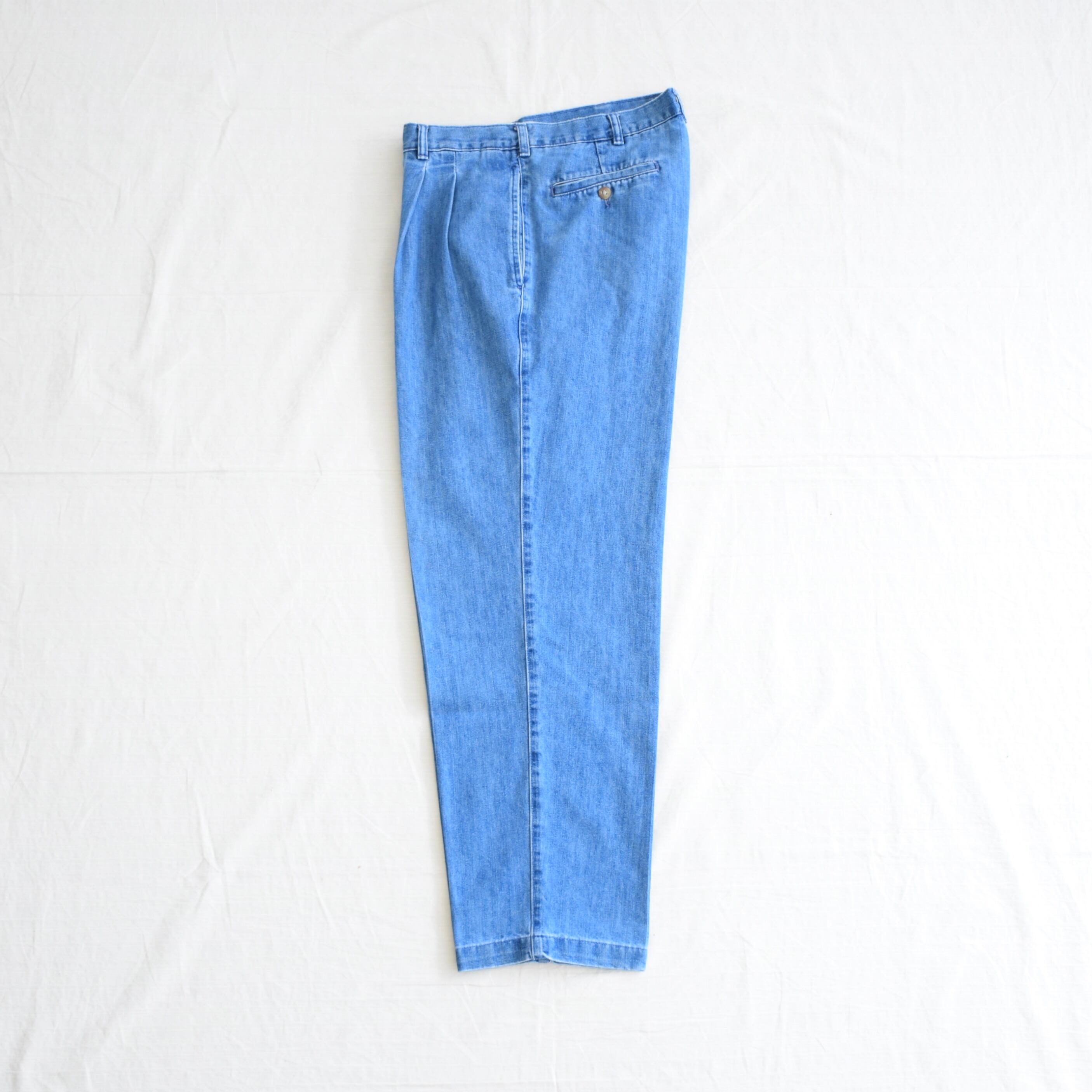 90s USA製 2タックワイドスラックス サマーウール ヴィンテージ古着 90's~00's 2タックデニムスラックス メンズW34L30 ブルー トラウザーズ