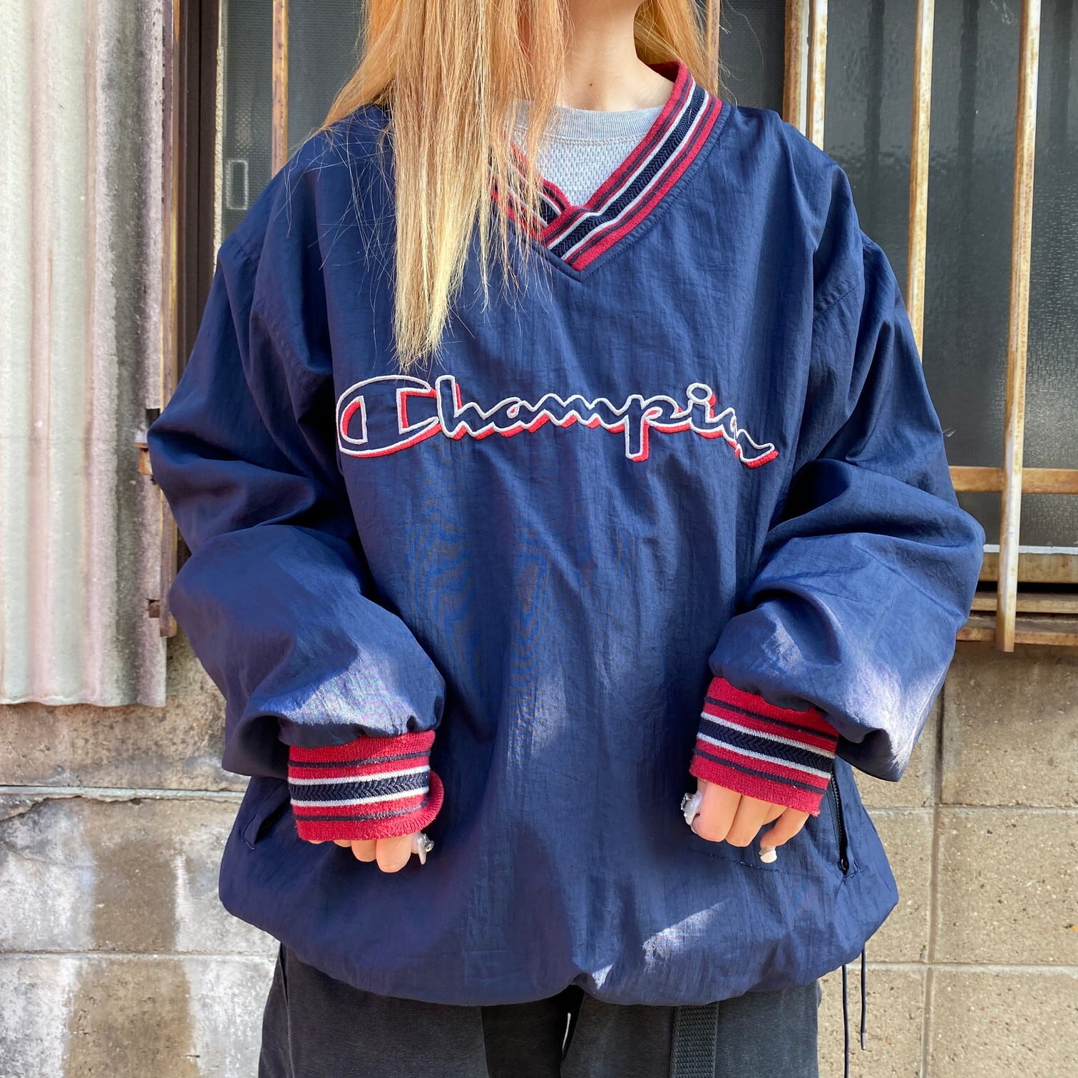 90年代 Champion カレッジ チャンピオン ナイロンプルオーバー 