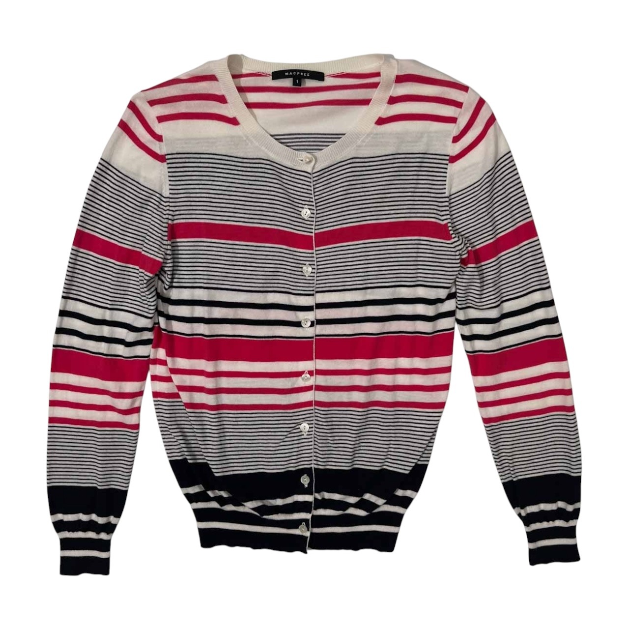 MACPHEE マカフィー トゥモローランド ハイゲージ コットンニット カーディガン 1 /ホワイト×ピンク×濃紺/レディース/薄手