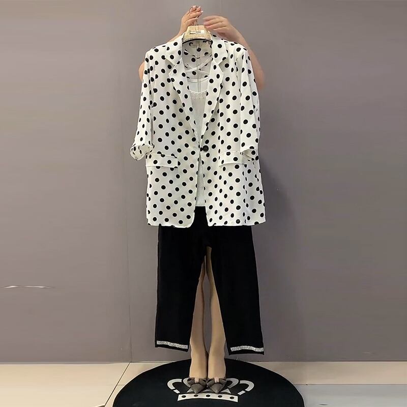 水玉スリーブ薄手ジャケット カジュアル 大きめサイズ ミックスインファッション52218679657