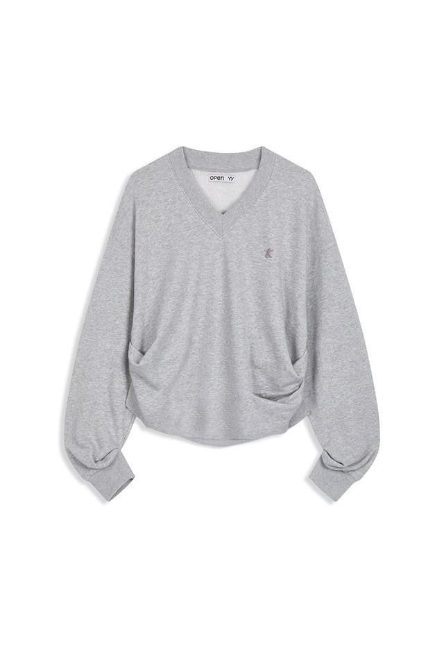 [OPEN YY] SLOUCHY V-NECK SWEATSHIRT, GRAY 正規品 韓国ブランド 韓国通販 韓国代行 韓国ファッション オープン ワイワイ 日本 店舗
