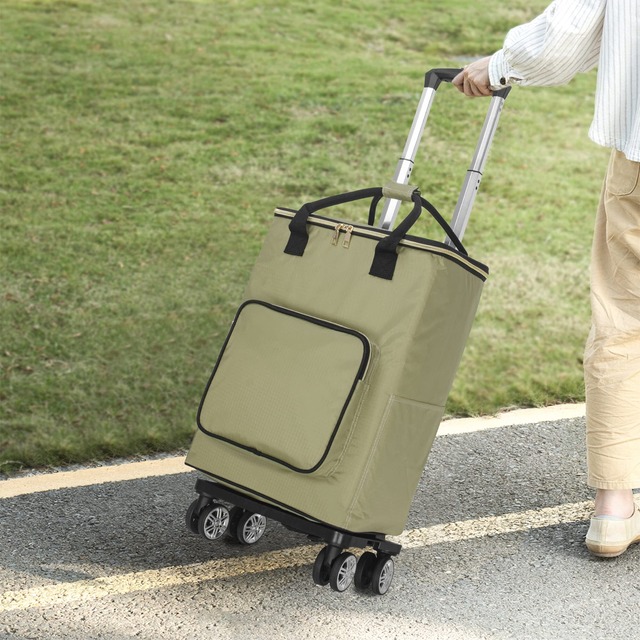 4輪 ショッピングカート ショッピングキャリー 買い物カート 横押し可能 機内持ち込み 軽量 保温保冷 キャリーバッグ 2WAY (Lサイズ モスグリーンや)