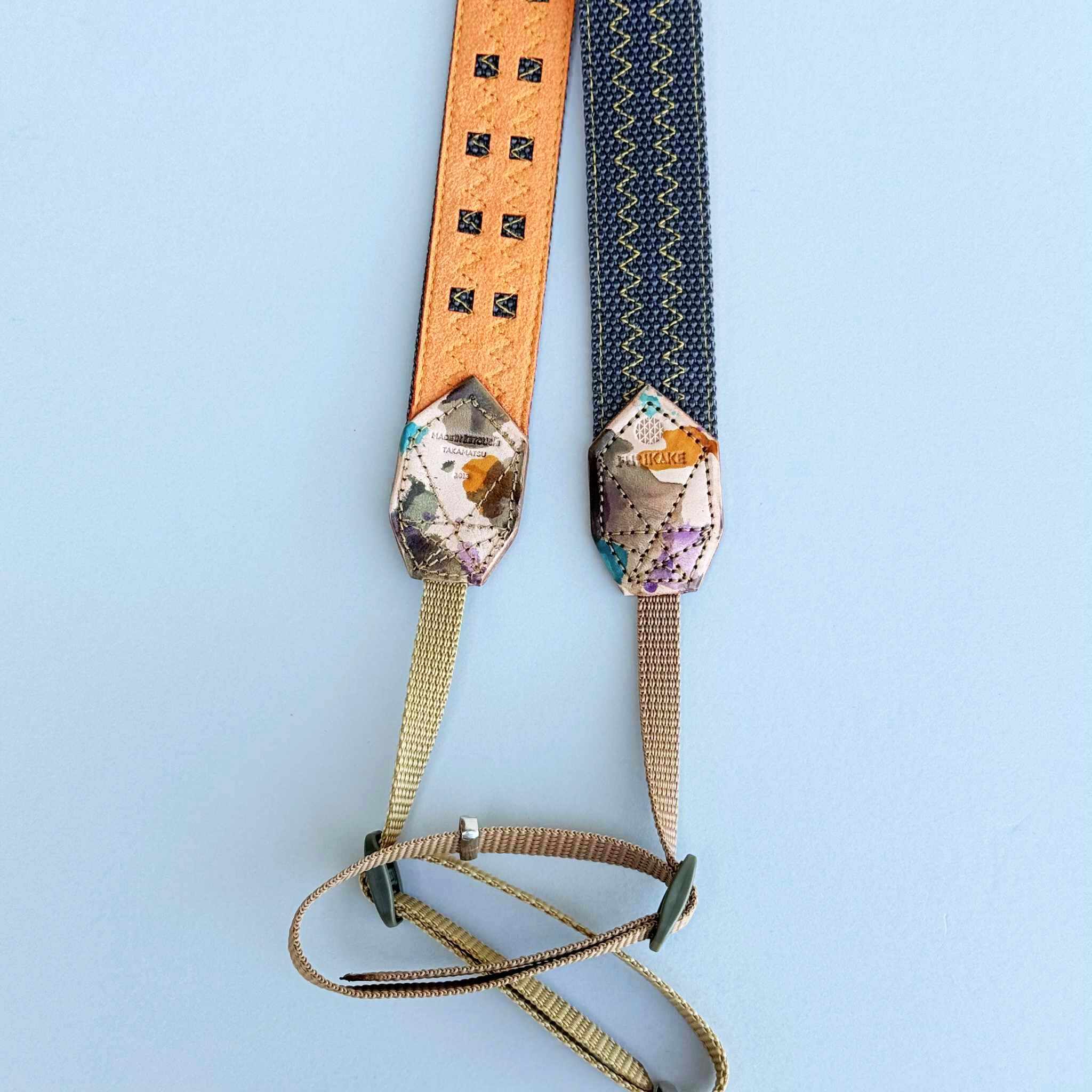 30mm幅カメラストラップガンメタ裏地アライガキ革ムラ染