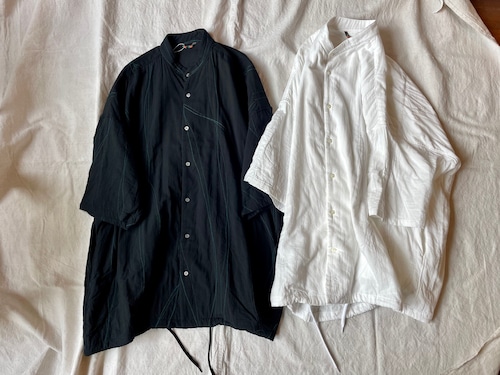 roundabout / S/S Band Collar Big Shirt