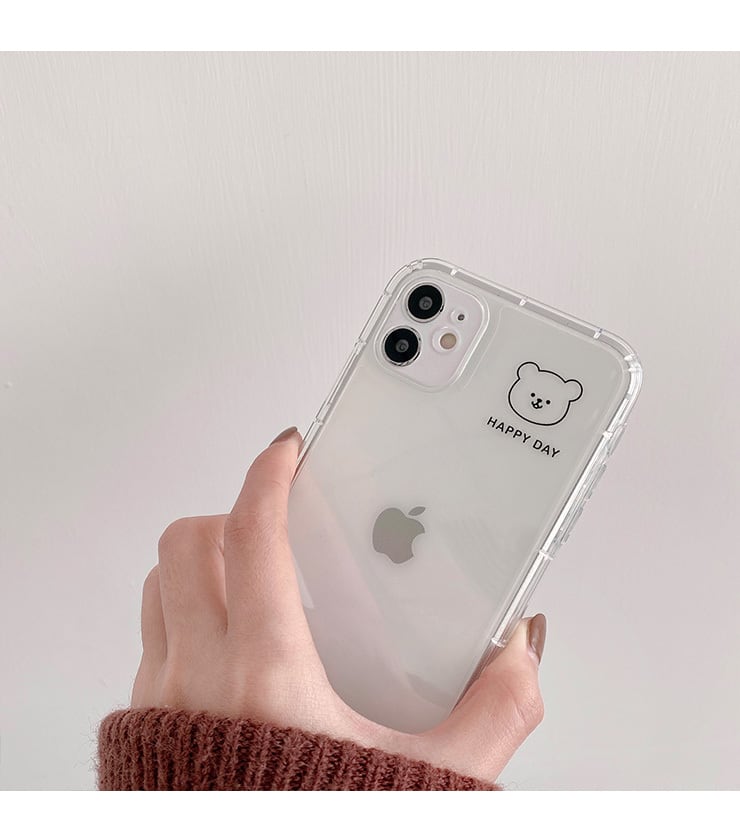 ちょこんとクマさんが可愛い！クリア シンプル 透明 スマホケース