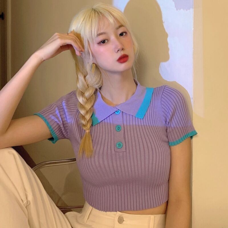 ニットシャツ サマーショートスリムTシャツ 半袖スリーブトップス ハーフスリーブ 夏物 YY-ファッション13151861589