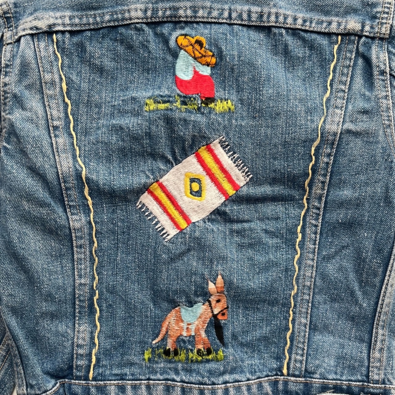 ＜VINTAGE＞Kids Embroidery Denim Jacket 7~8Y相当 (2610JK13)｜キッズ  ホースエンブロイダリー ヴィンテージ デニムジャケット - 7