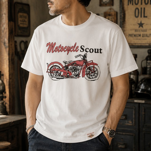 Motorcycle Scout Print Crew Neck T-Shirt 00555