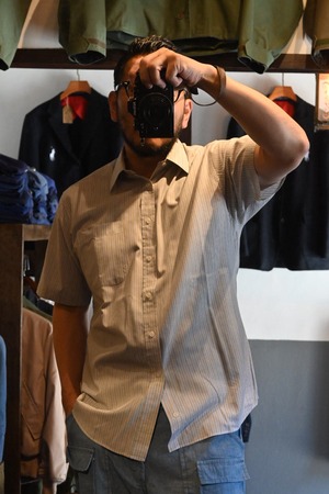 made in uk 80's90's vintage st michael striped s/s shirt　0488
