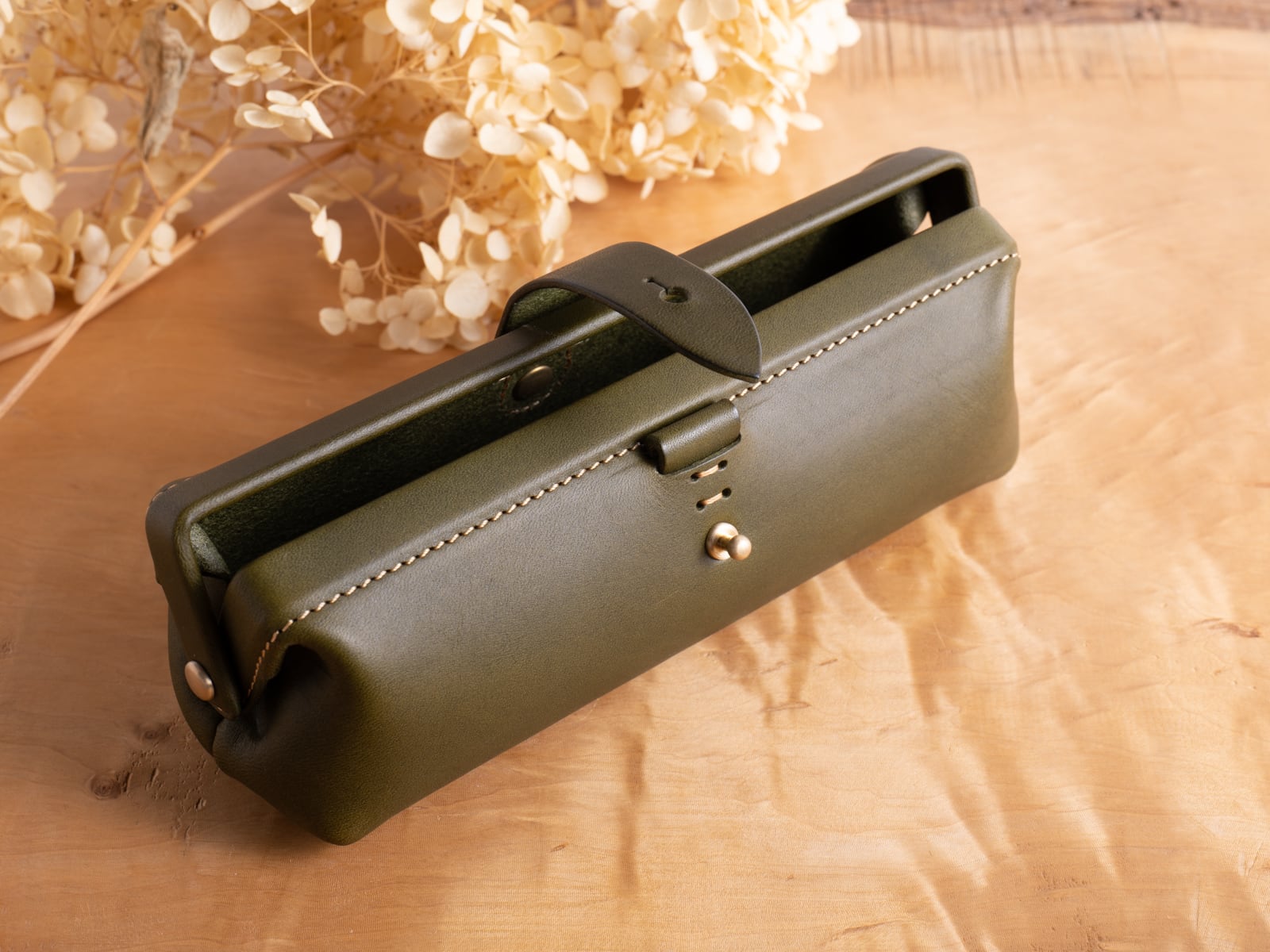 Paka-pen ＃オリーブ イタリアンレザーのペンケース 入学祝い、就職