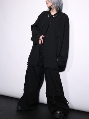 "chico's" crystal bees collar design over silhouette sheer shirt