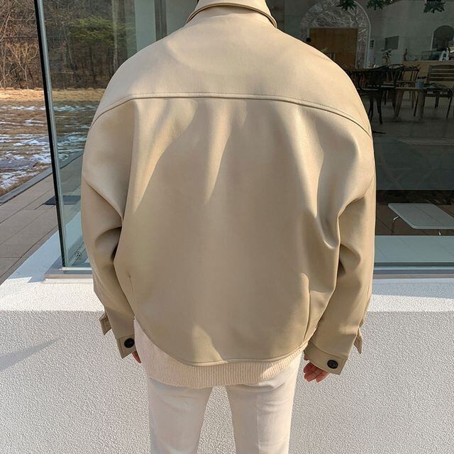 予約販売】レザージャケット 革ジャン メンズ 無地 シック ルーズ