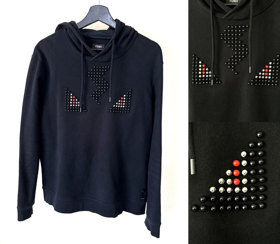 FENDI フェンディ スタッズ モンスター パーカー スウェット プルオーバー ブラック FY0767 50 L メンズ
