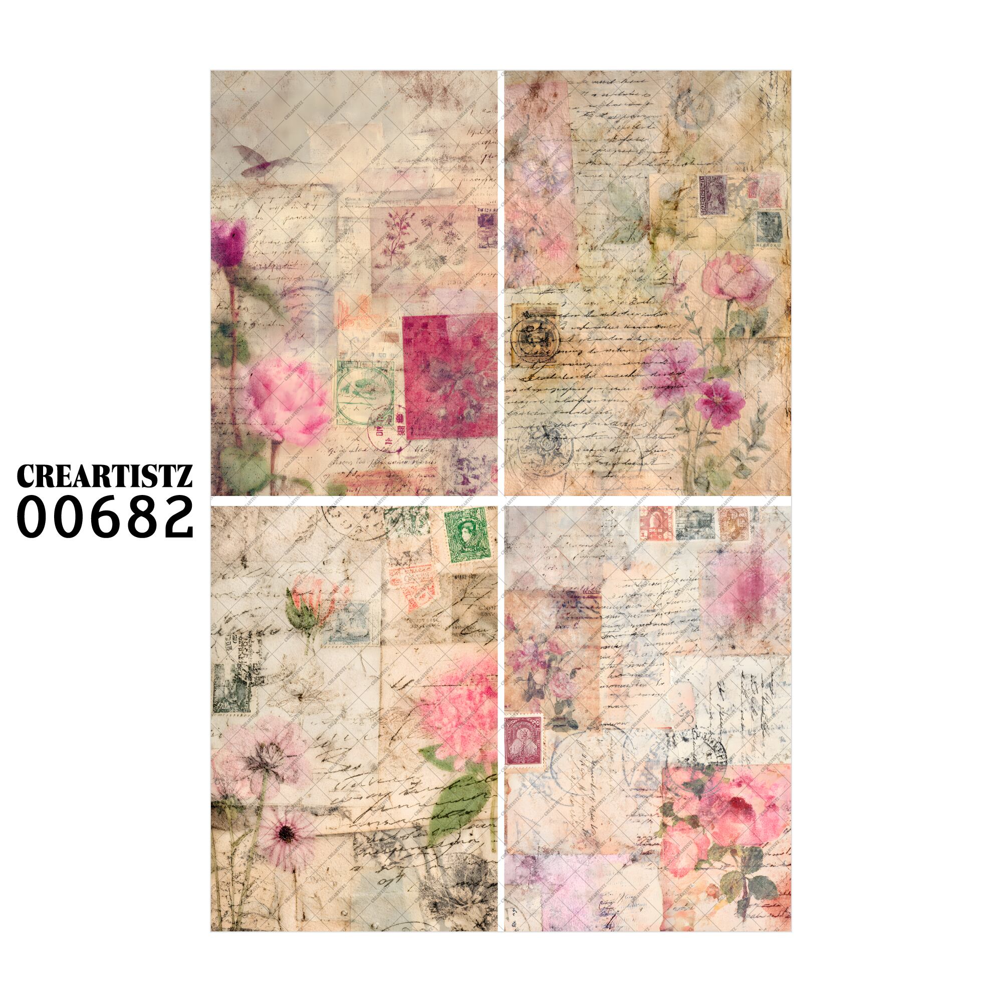 00682 背景 コラージュ素材 オリジナル 12枚セット (4種類×3枚) ペーパー/ステッカー CREARTISTZ