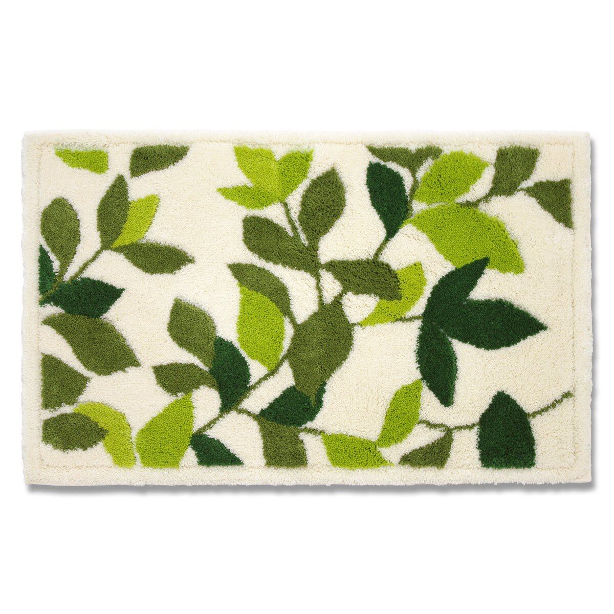 【在庫のみ】オカ(OKA) 玄関マット リーフグリーン コーナー吸着 約45×75cm アイボリー (ナチュラル 葉っぱ柄 吸着 洗える ラグ カーペット 日本製 大判 ウィルトン織)