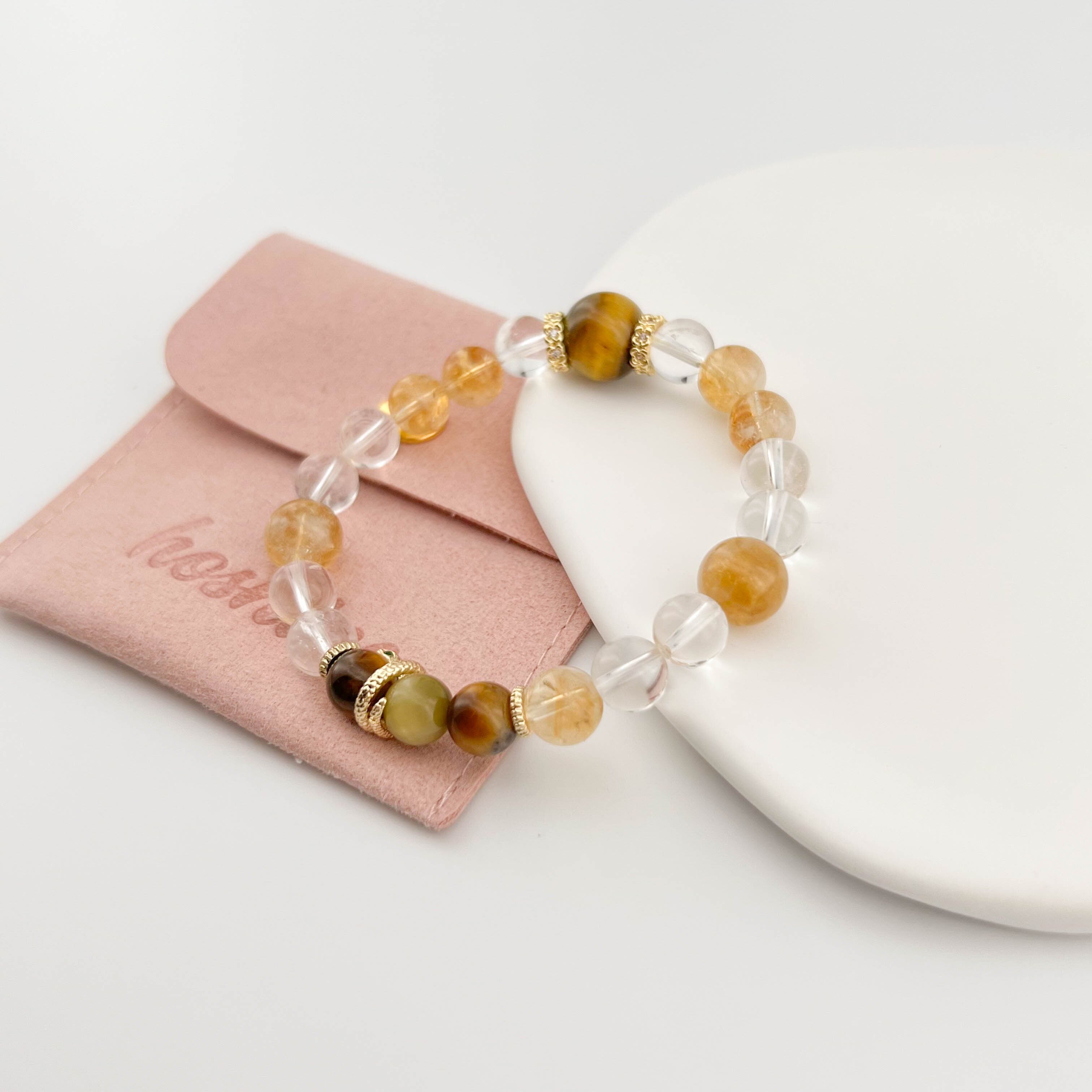 タイガーアイとホワイトクリスタルを組み合わせた天然石ブレスレット