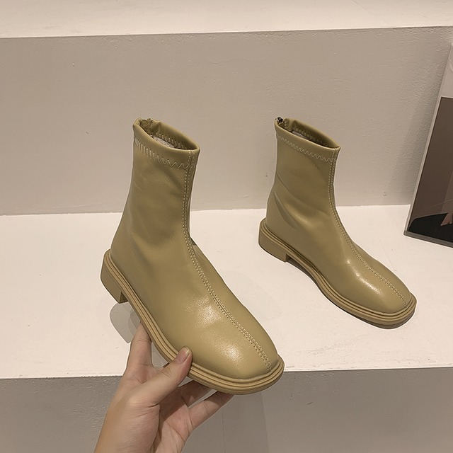 ブーツウィンタージッパースタイルレッド薄手 靴 シューズ 冬物 フェイクシューズ1813780158