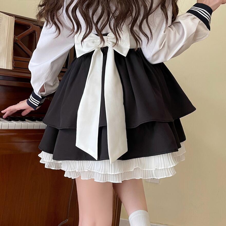 ミニスカート バックリボン フリル 編み上げ かわいい ハイウエスト