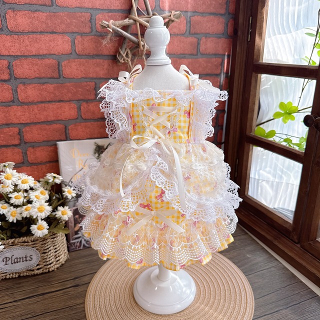 レモンチェックプリンセスドレス　00937