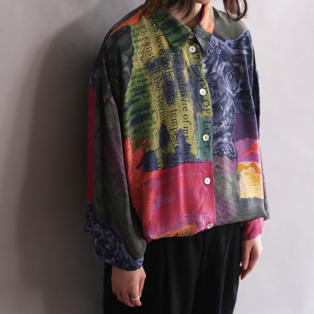 panel art and flower graphic h/s big shirt