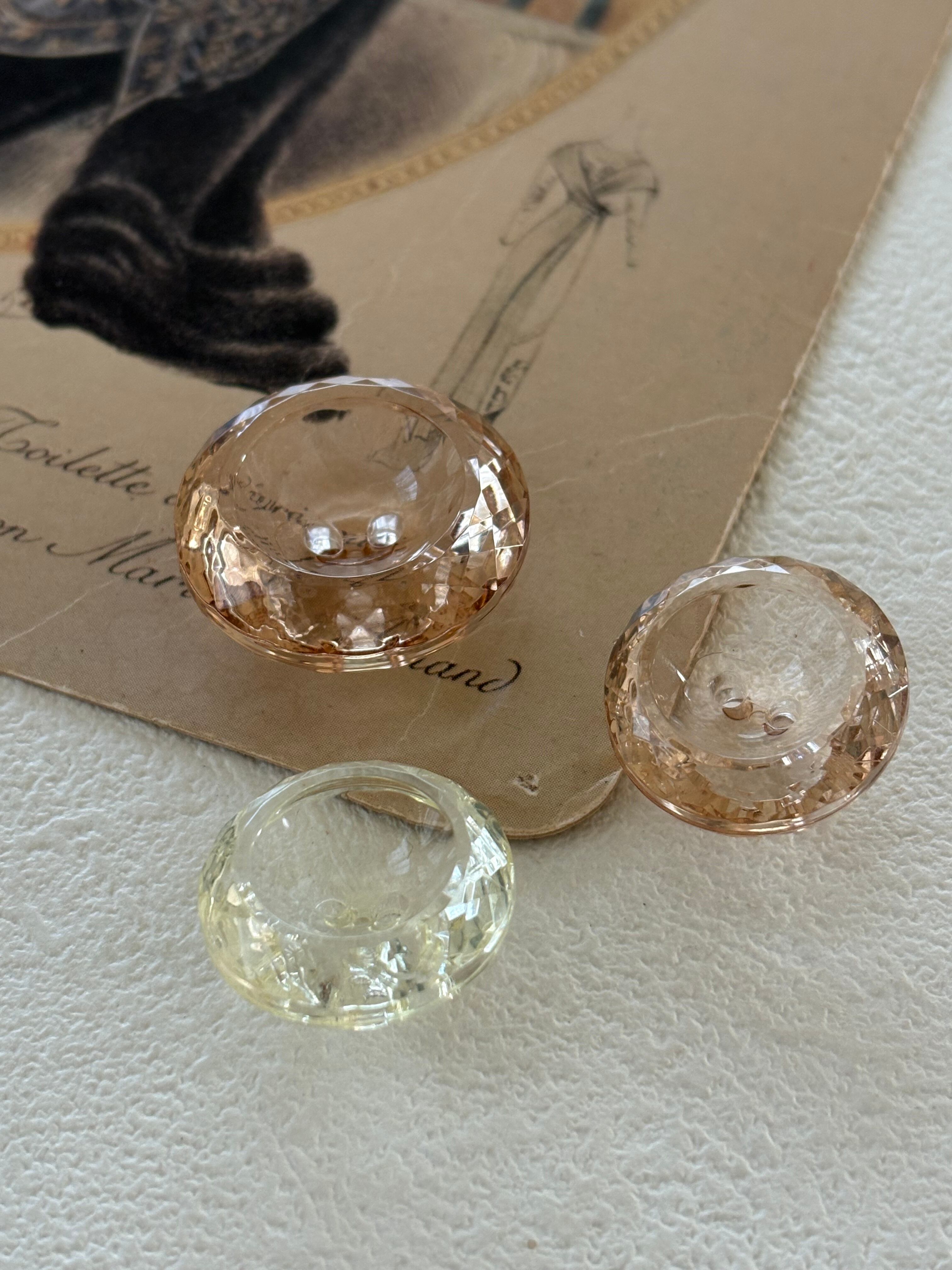 3個セット フランス 輸入デザインボタン クリア ピンク/イエロー 25mm/20mm ボウル型 アクセサリーパーツ