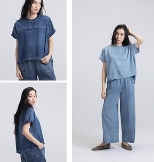 33℃　bc604320 綿ｶﾞｰｾﾞindigoﾌｯﾄﾎﾞｰﾙ切替 tee（ｼｱﾃﾞﾆﾑ）