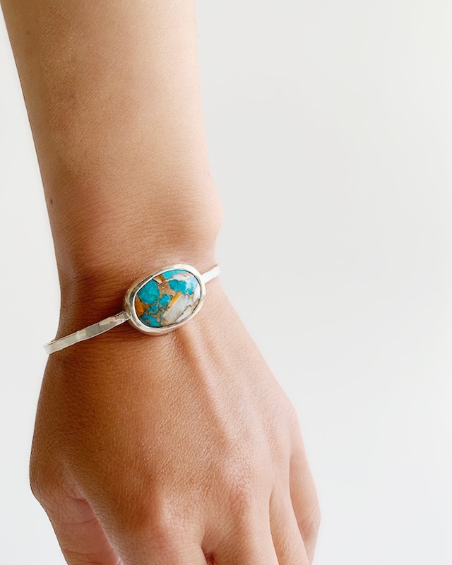 Oyste copper Turquoise Silver Bangle / middle     OBH-005