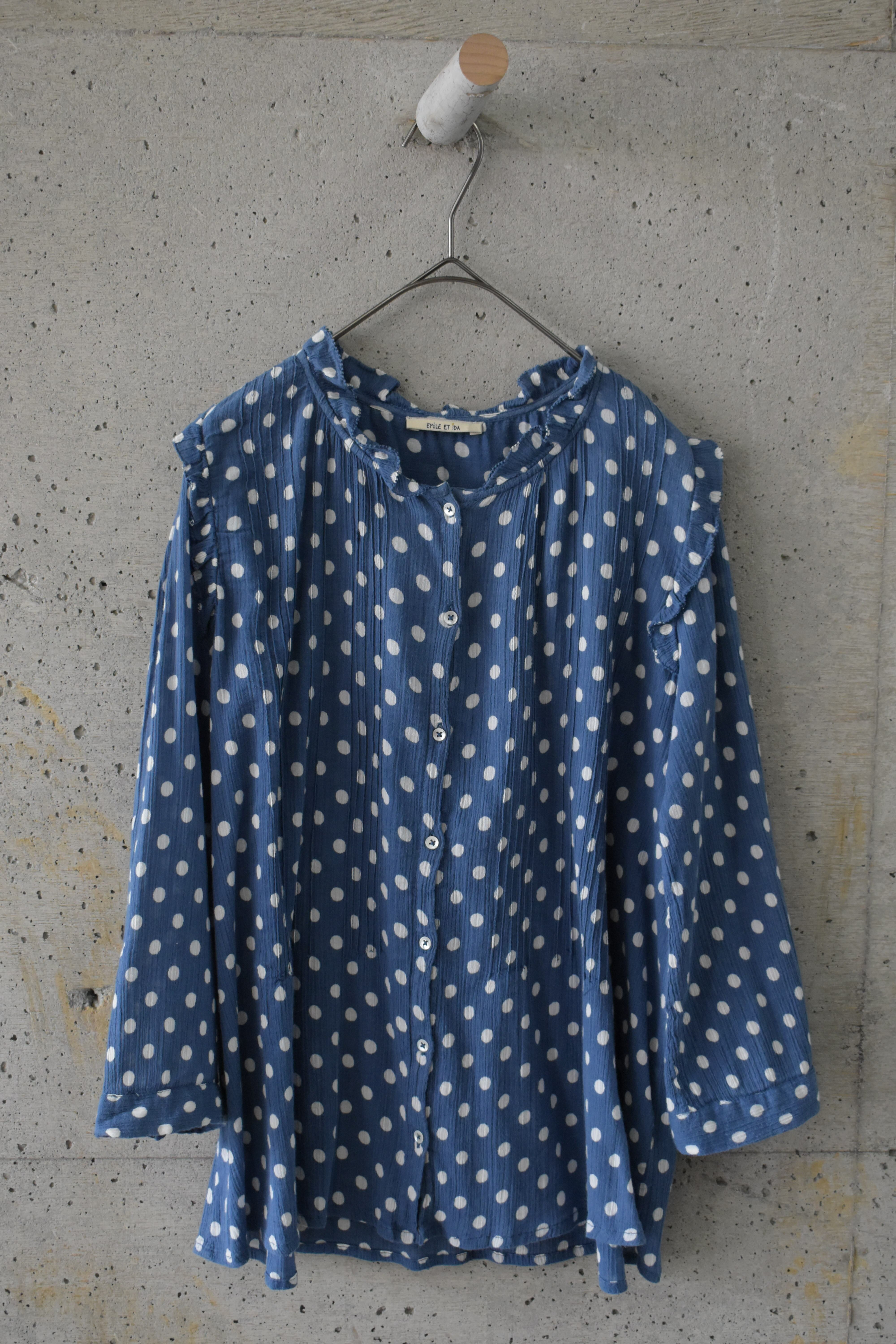 Light blue polka dot frill blouse
