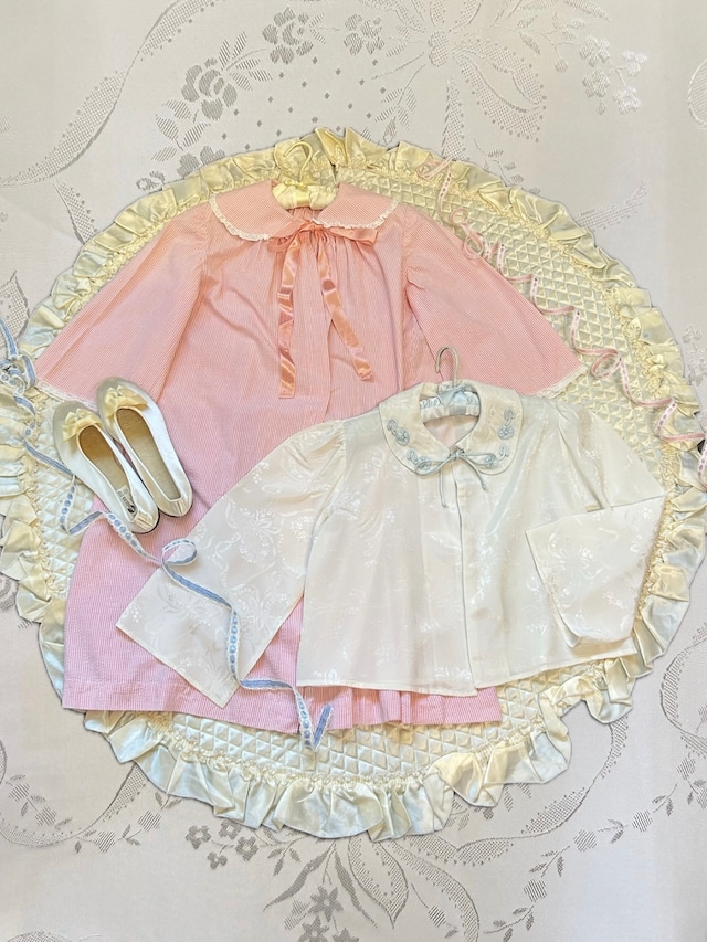 40's 50's bouquet blue × white bed jacket