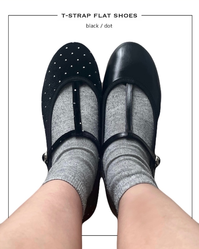 【more than cutie pie】T-strap flat shoes (dot / black)