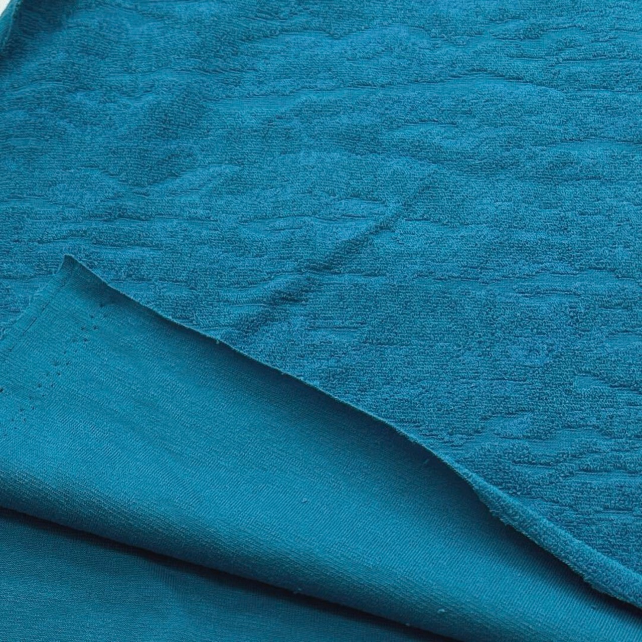 ★NY804◆2m◆綿ポリエステルパイルニット生地◆ターコイズカラー