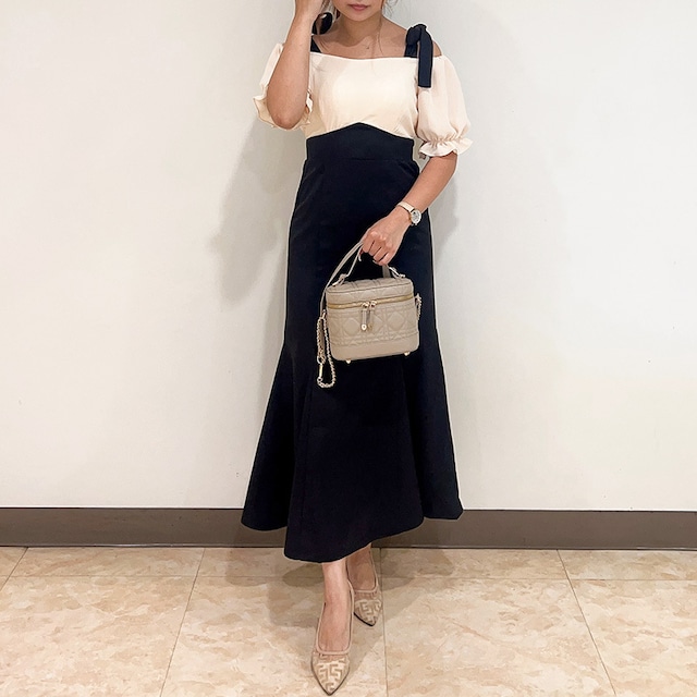 RE:ALLY リアリーオリジナル 肩リボンマーメイドワンピース レディース マーメイドワンピース スタイルアップ ワンピース ブラック 20代 30代 40代