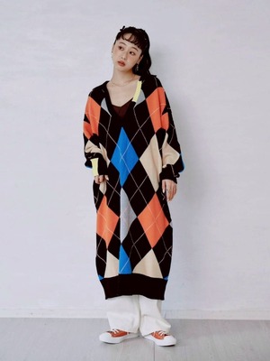 【HCAE】ARGYLE KNIT DRESS