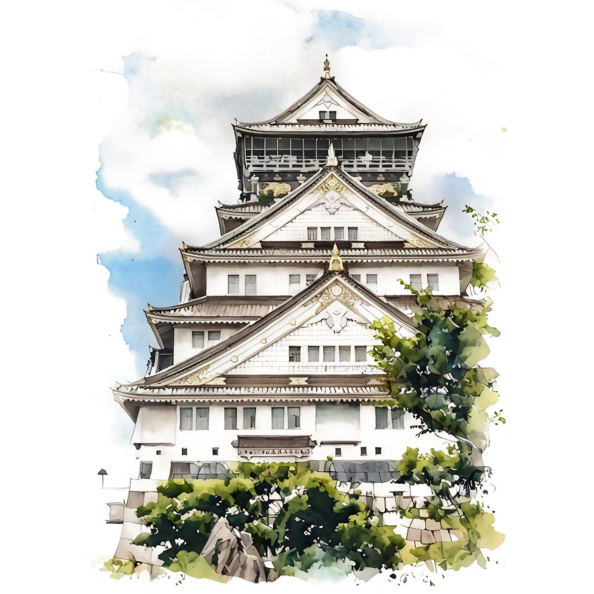 絵画 風景画 日本の城 大阪府大阪城 インテリアアート額付き