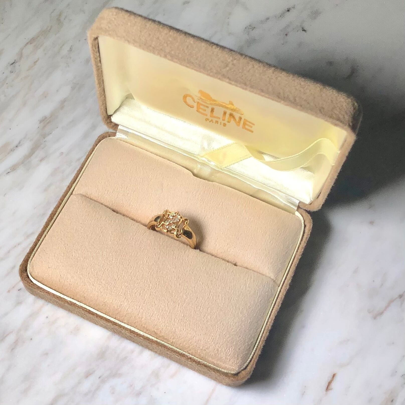 vintage CELINE k18 gold ring set with diamond | NOIR ONLINE