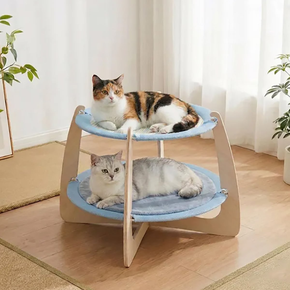 猫姫床半閉鎖猫巣寝四季猫巣大きいロッカーハンモック猫小屋8 二層両面四季猫ハンモック 2段 木製 天然木 二層 独立空間 多頭飼いOK