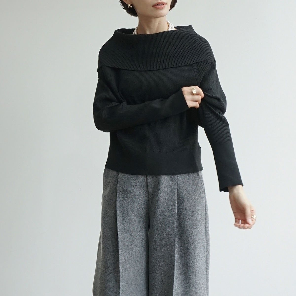 ブラック オフショルダー ニット フリーサイズ オフショルダーニット | FASHFREN/ファッシュフレン