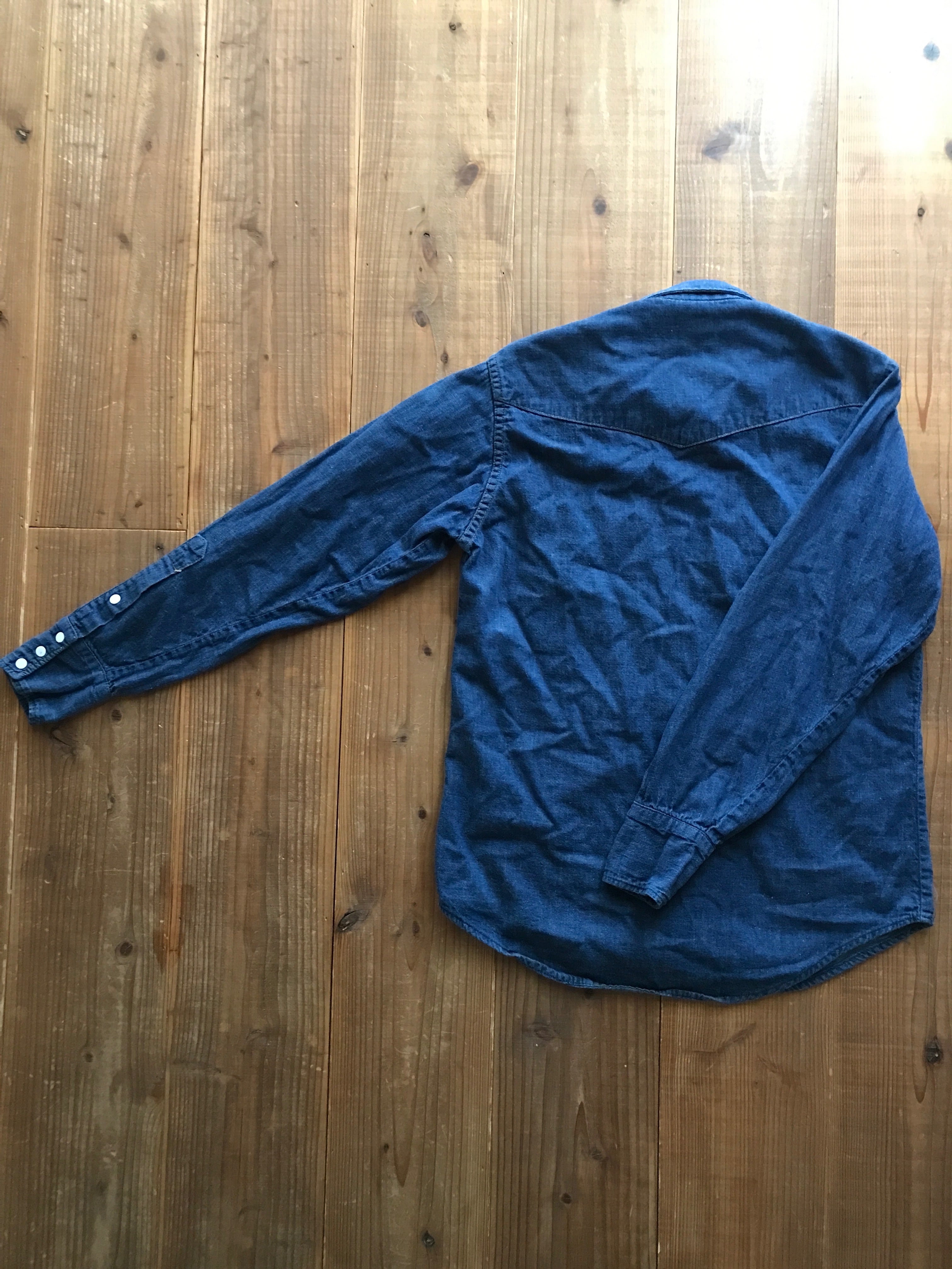 70's ROEBUCKS 表記 M ( 15-15 1/2 ) デニムウエスタンシャツ 濃紺