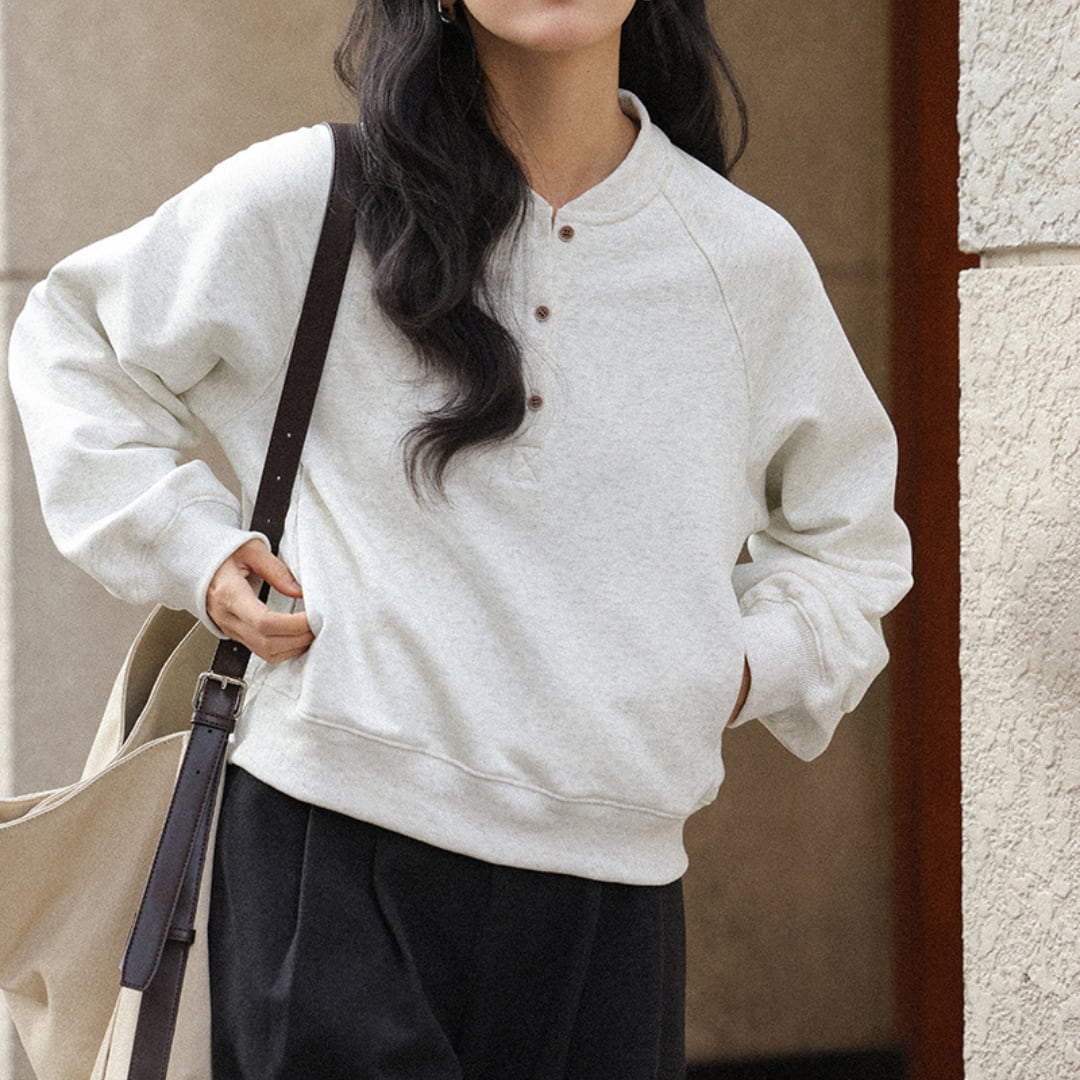 v neck button sweatshirt